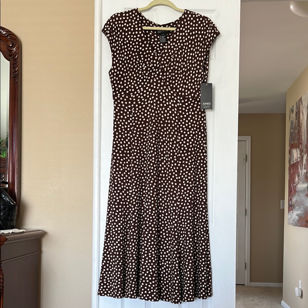 Jones New York Chocolate Polka Dot Midi Dress sz 12